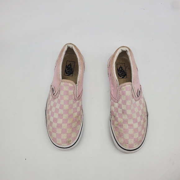 Vans Shoes Youth 3 Girl Classic Off The Wall Slip On White Pink Checkerboard - Picture 7 of 10